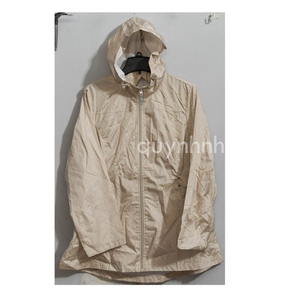 Jones New York Ladies' Parka in a Pocket  in  Sand with dots  color. - Picture 2 of 7